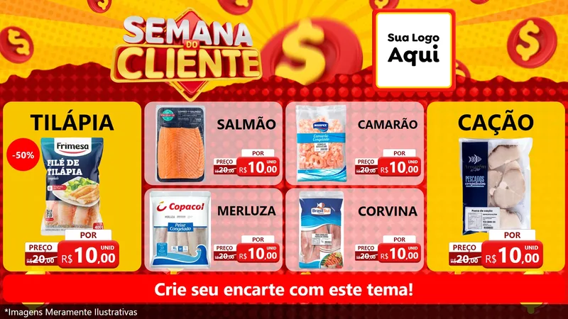 Modelo de TV para TV Horizontal com o tema Semana do Cliente para Peixaria