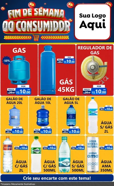 Modelo de Encarte para Encarte Grande com o tema Fim de Semana do Consumidor para Água e gás