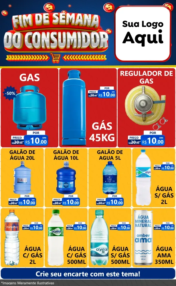 Modelo de Encarte para Encarte Grande com o tema Fim de Semana do Consumidor para Água e gás