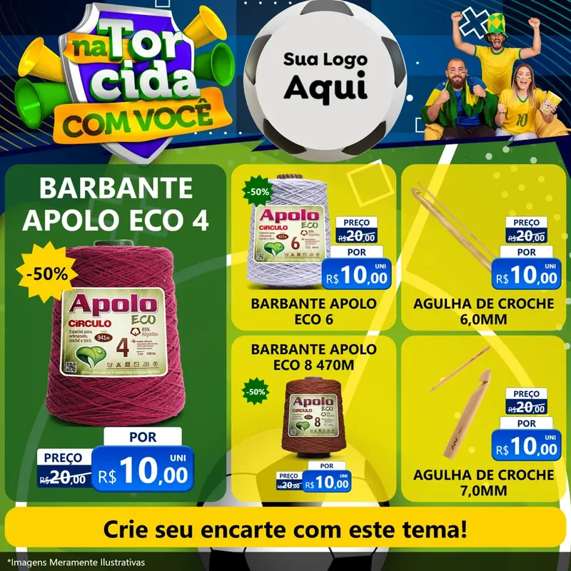 Modelo de Rede Social para Feed Facebook com o tema Na Torcida Com Você - Copa para Armarinho e Aviamentos