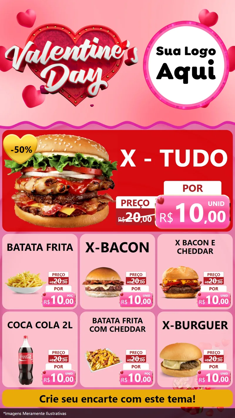 Modelo de Rede Social para Stories com o tema Valentine's Day para Hamburgueria
