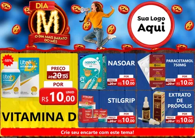 Modelo de Encarte para Encarte A4 Horizontal com o tema Dia M - O Dia Mais Barato Do Mês para Farmácia