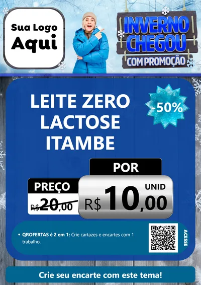 Modelo de Cartaz para Cartaz A4 Vertical com o tema Inverno Chegou Com Promoção para Frios e Laticínios