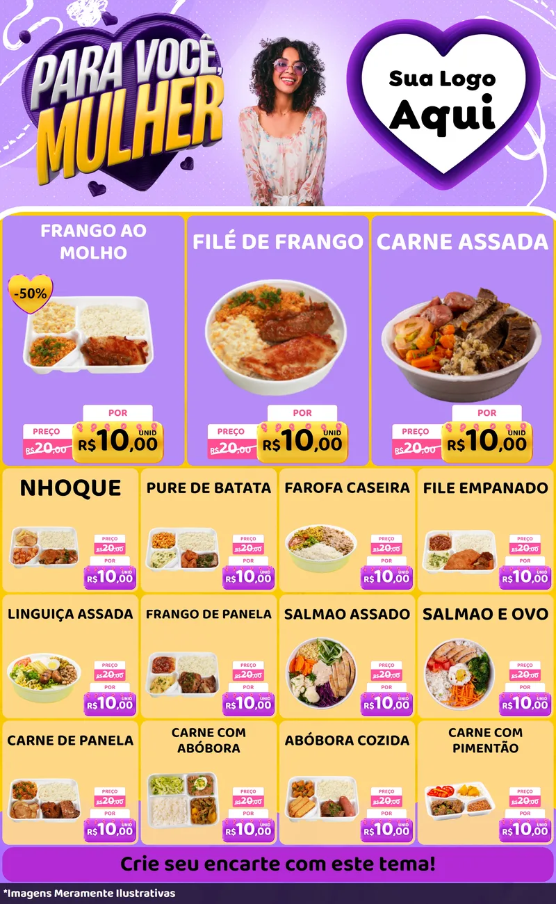 Modelo de Encarte para Encarte Grande com o tema Para Você, Mulher para Restaurante