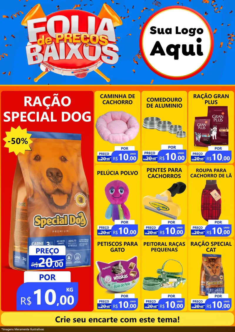 Modelo de Encarte para Encarte A4 Vertical com o tema Folia de Preços Baixos para Pet Shop