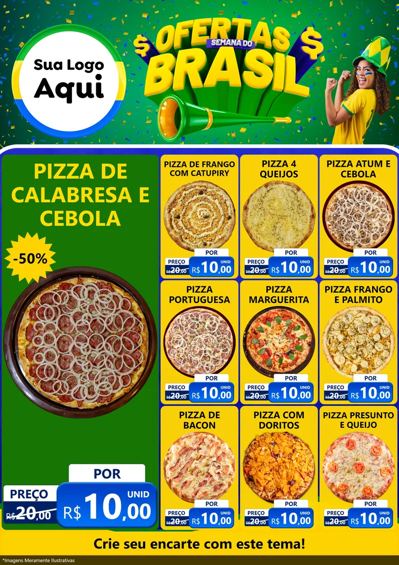 Modelo de Encarte para Encarte A4 Vertical com o tema Ofertas Semana do Brasil para Pizzaria