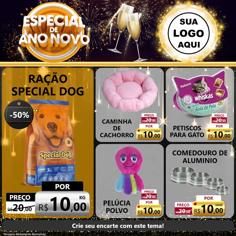 Modelo de Rede Social para Feed Facebook com o tema Especial de Ano Novo para Pet Shop