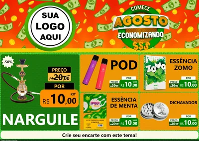 Modelo de Encarte para Encarte A4 Horizontal com o tema Comece Agosto Economizando para Tabacaria