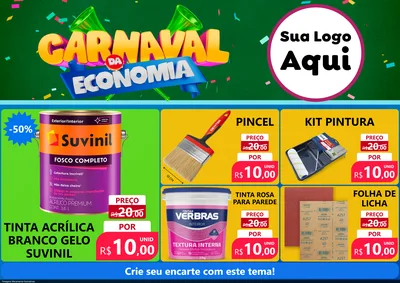 Modelo de Encarte para Encarte A4 Horizontal com o tema Carnaval da Economia para Tintas e Ferramentas