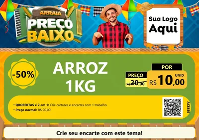 Modelo de Cartaz para Cartaz A4 Horizontal com o tema Arraiá de Preço Baixo - Junina para Supermercado