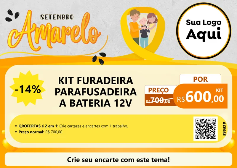 Modelo de Cartaz para Cartaz A4 Horizontal com o tema Setembro Amarelo para Maquinas e Ferramentas