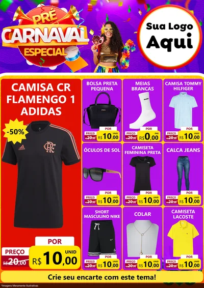 Modelo de Encarte para Encarte A4 Vertical com o tema Pré-Carnaval Especial para Roupas e acessórios