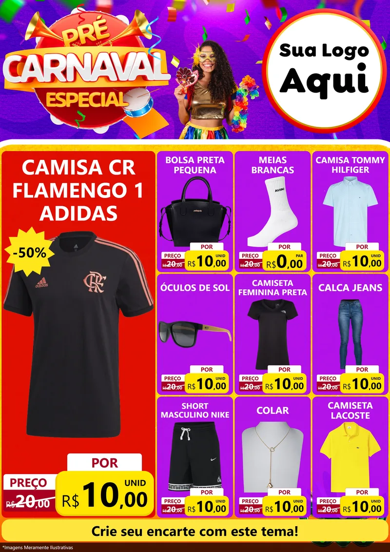 Modelo de Encarte para Encarte A4 Vertical com o tema Pré-Carnaval Especial para Roupas e acessórios