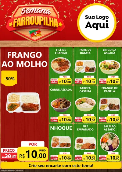 Modelo de Encarte para Encarte A4 Vertical com o tema Semana Farroupilha para Restaurante