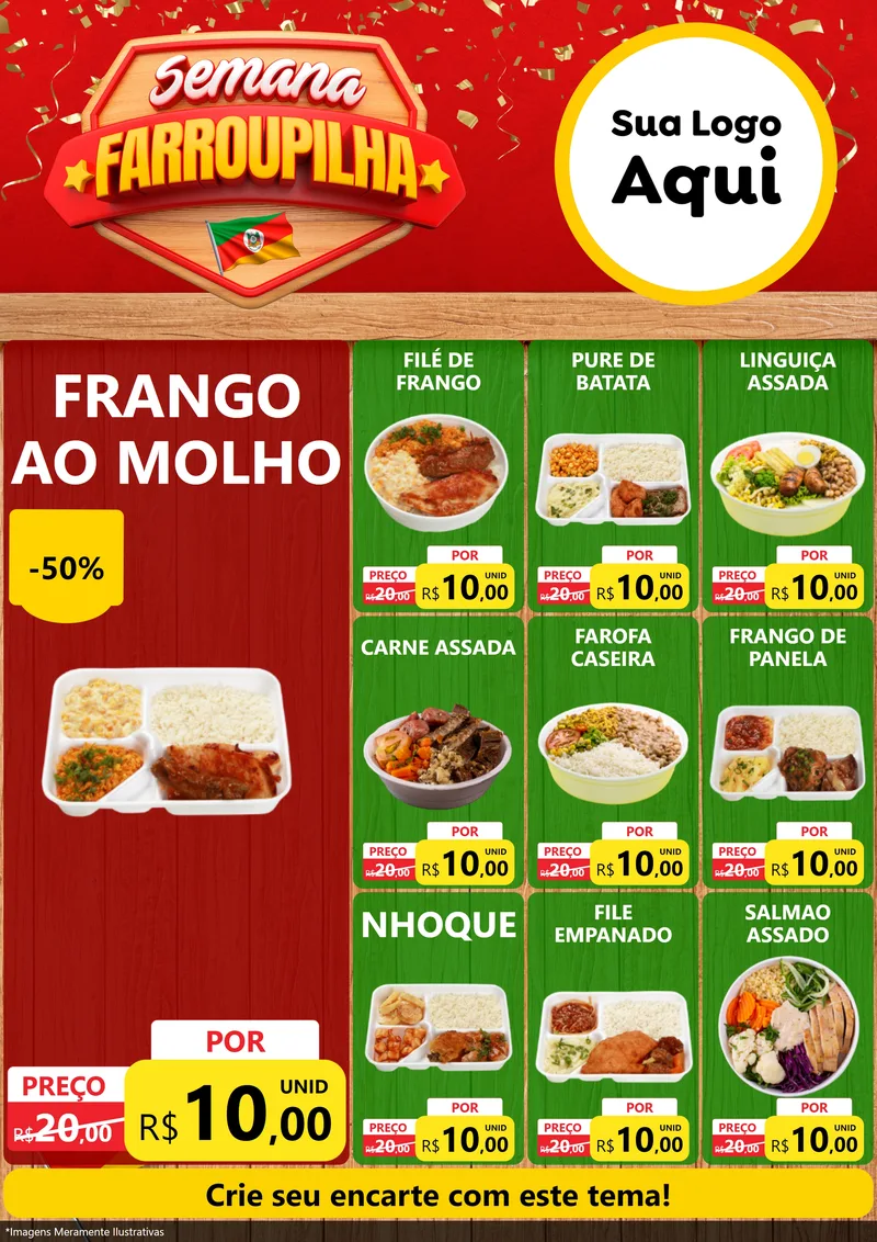 Modelo de Encarte para Encarte A4 Vertical com o tema Semana Farroupilha para Restaurante