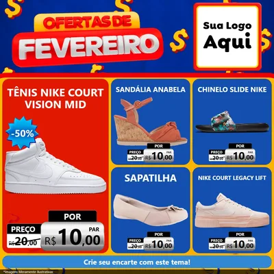 Modelo de Rede Social para Feed Facebook com o tema Ofertas de Fevereiro para Calçados