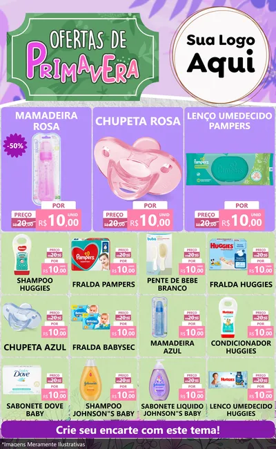 Modelo de Encarte para Encarte Grande com o tema Ofertas de Primavera para Bebês
