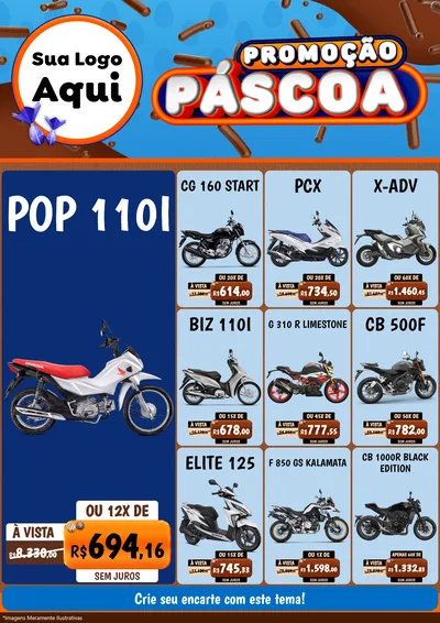 Modelo de Encarte para Encarte A4 Vertical com o tema Promoção Páscoa para Concessionaria de Motos