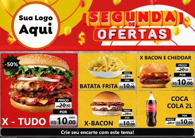 Modelo de Encarte para Encarte A4 Horizontal com o tema Segunda de Ofertas para Hamburgueria