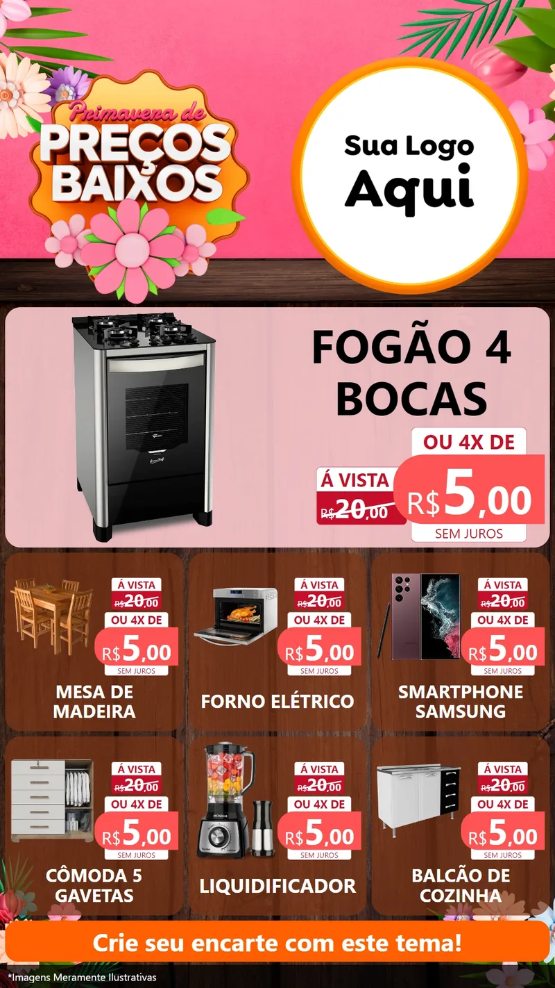 Modelo de Rede Social para Stories com o tema Primavera de Preços Baixos para Móveis e Eletro