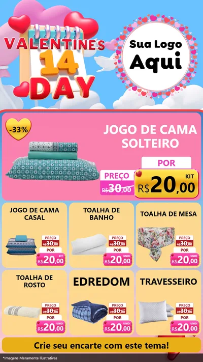 Modelo de Rede Social para Stories com o tema Valentine's Day para Cama, Mesa e Banho