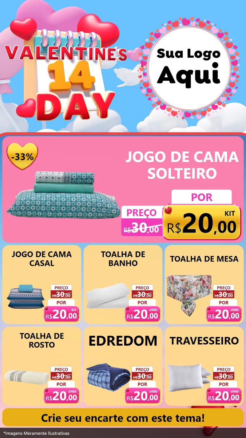 Modelo de Rede Social para Stories com o tema Valentine's Day para Cama, Mesa e Banho
