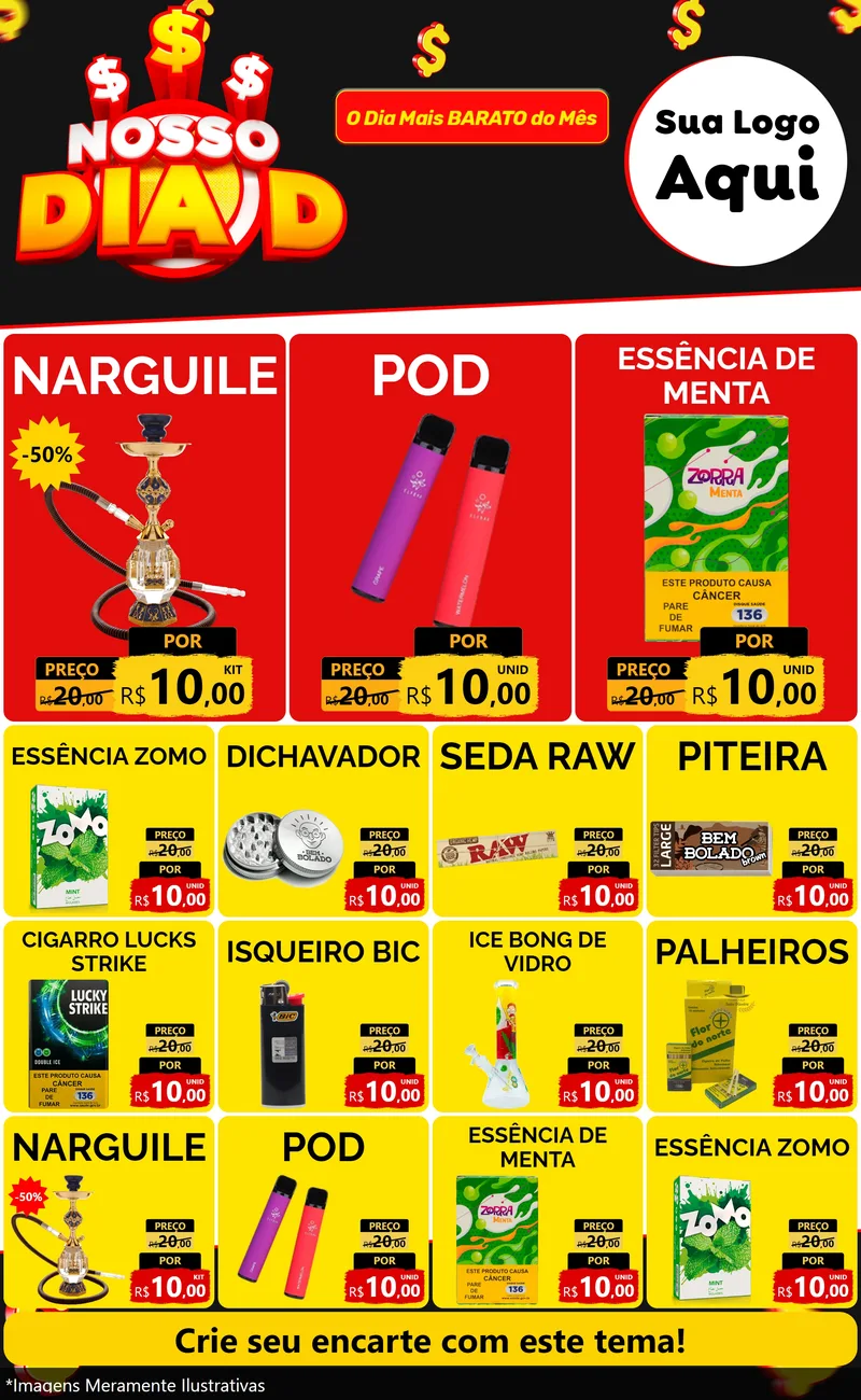Modelo de Encarte para Encarte Grande com o tema Nosso Dia D para Tabacaria