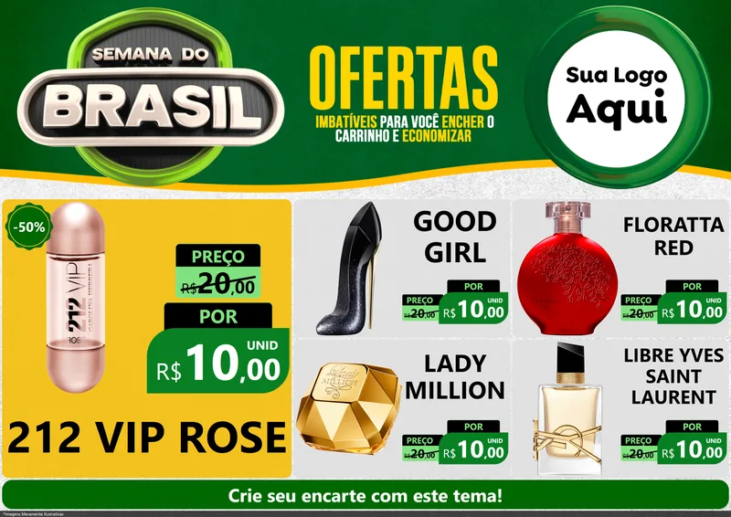 Modelo de Encarte para Encarte A4 Horizontal com o tema Semana do Brasil para Perfumes