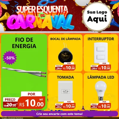 Modelo de Rede Social para Feed Facebook com o tema Super Esquenta de Carnaval para Materiais Elétricos