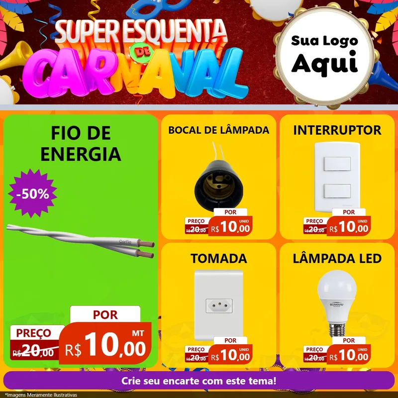 Modelo de Rede Social para Feed Facebook com o tema Super Esquenta de Carnaval para Materiais Elétricos