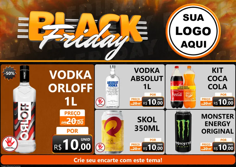 Modelo de Encarte para Encarte A4 Horizontal com o tema Black Friday para Distribuidora de bebidas