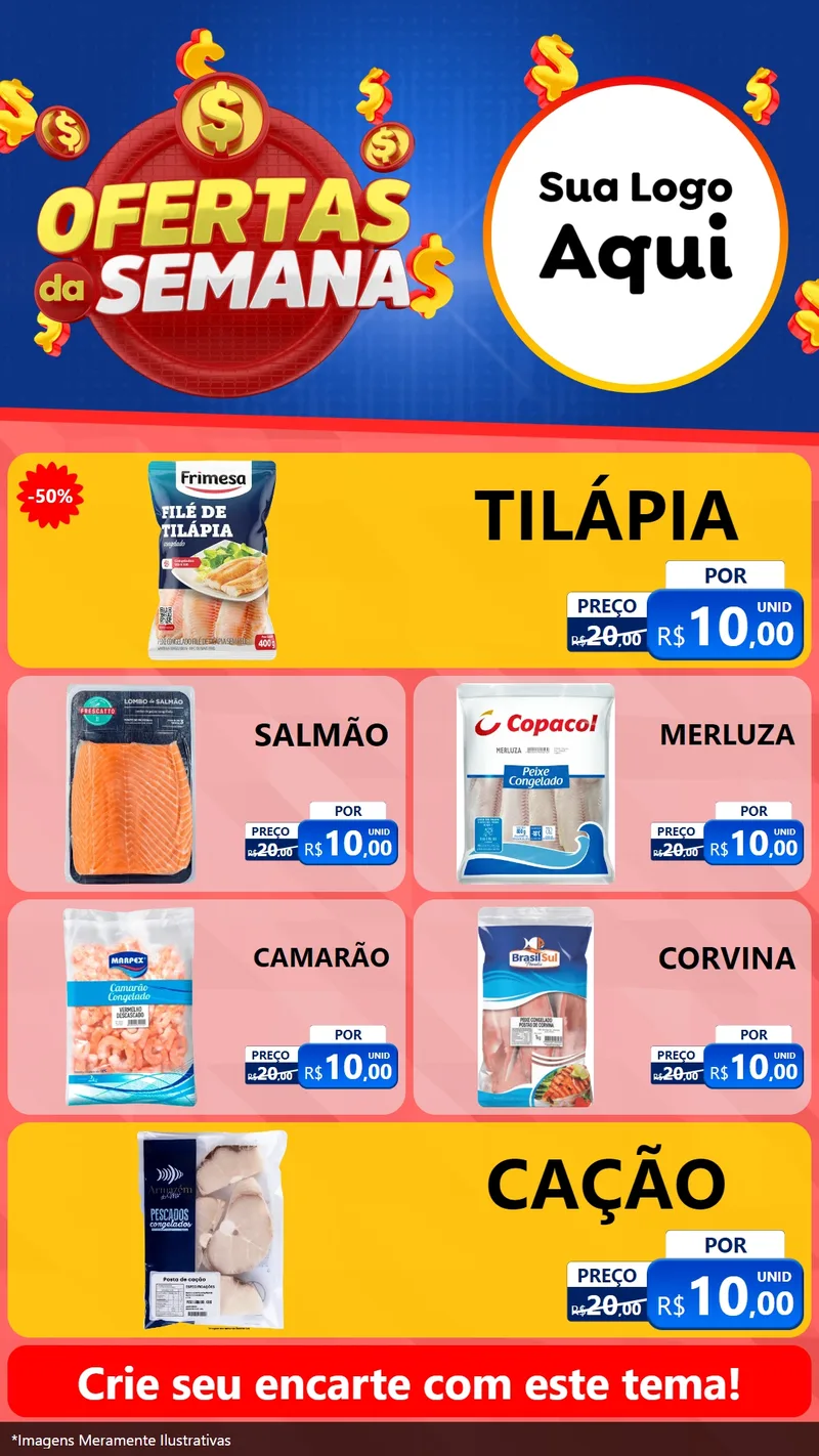 Modelo de TV para TV Vertical com o tema Ofertas Da Semana para Peixaria