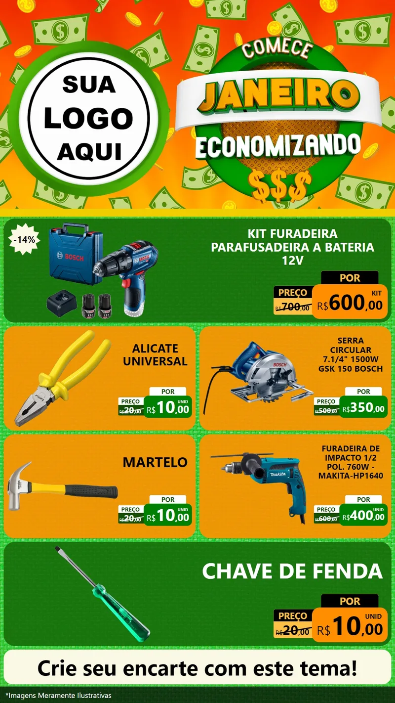 Modelo de TV para TV Vertical com o tema Comece Janeiro Economizando para Maquinas e Ferramentas