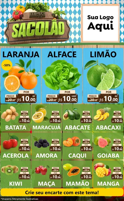 Modelo de Encarte para Encarte Grande com o tema Mega Sacolão para Hortifrúti