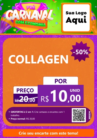 Modelo de Cartaz para Cartaz A4 Vertical com o tema Pré-Carnaval Com Economia para Suplementos alimentares