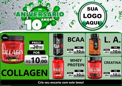 Modelo de Encarte para Encarte A4 Horizontal com o tema Promoção de Aniversário - 10 Anos para Suplementos alimentares