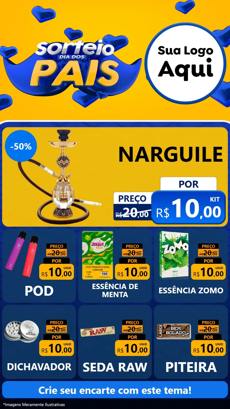 Modelo de Rede Social para Stories com o tema Sorteio Dia dos Pais para Tabacaria