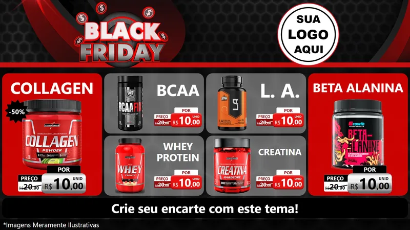 Modelo de TV para TV Horizontal com o tema Black Friday para Suplementos alimentares