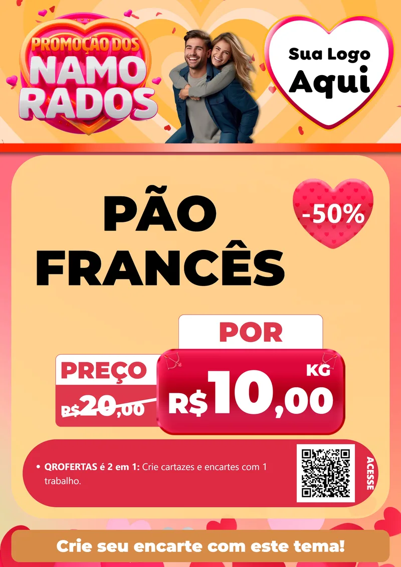 Modelo de Cartaz para Cartaz A4 Vertical com o tema Promoção dos Namorados para Padaria