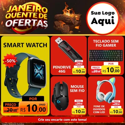 Modelo de Rede Social para Feed Facebook com o tema Janeiro Quente de Ofertas para Informática