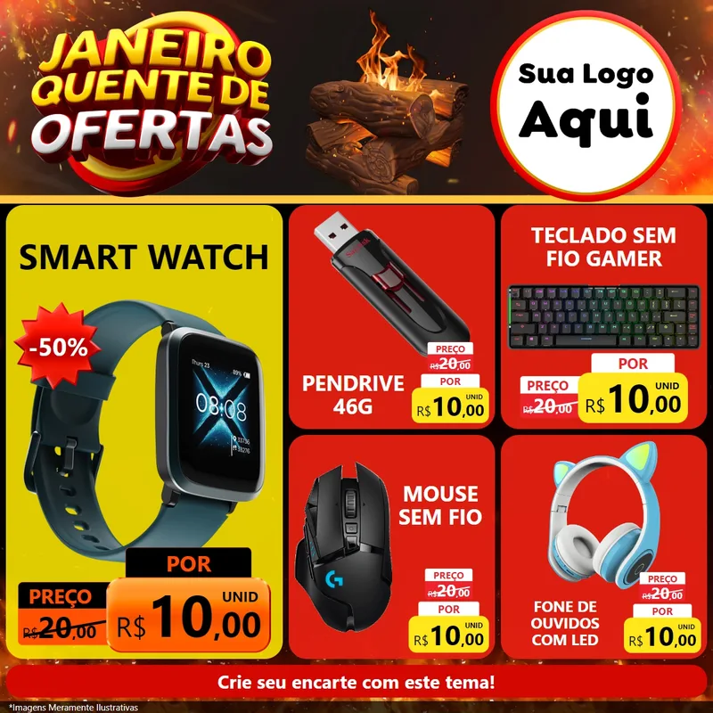 Modelo de Rede Social para Feed Facebook com o tema Janeiro Quente de Ofertas para Informática