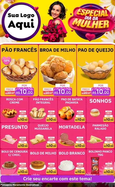 Modelo de Encarte para Encarte Grande com o tema Especial Dia da Mulher para Padaria