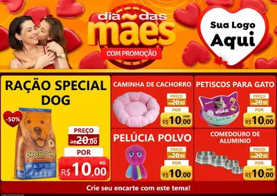 Modelo de Encarte para Encarte A4 Horizontal com o tema Dia das Mães com Promoção para Pet Shop