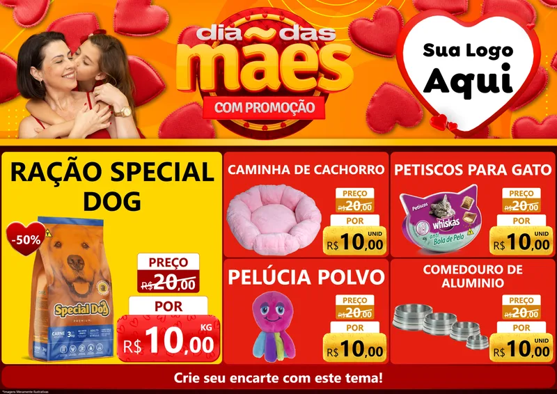 Modelo de Encarte para Encarte A4 Horizontal com o tema Dia das Mães com Promoção para Pet Shop