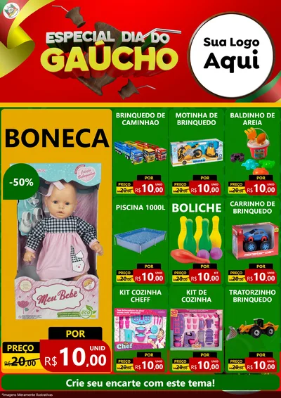 Modelo de Encarte para Encarte A4 Vertical com o tema Especial Dia do Gaúcho para Brinquedos