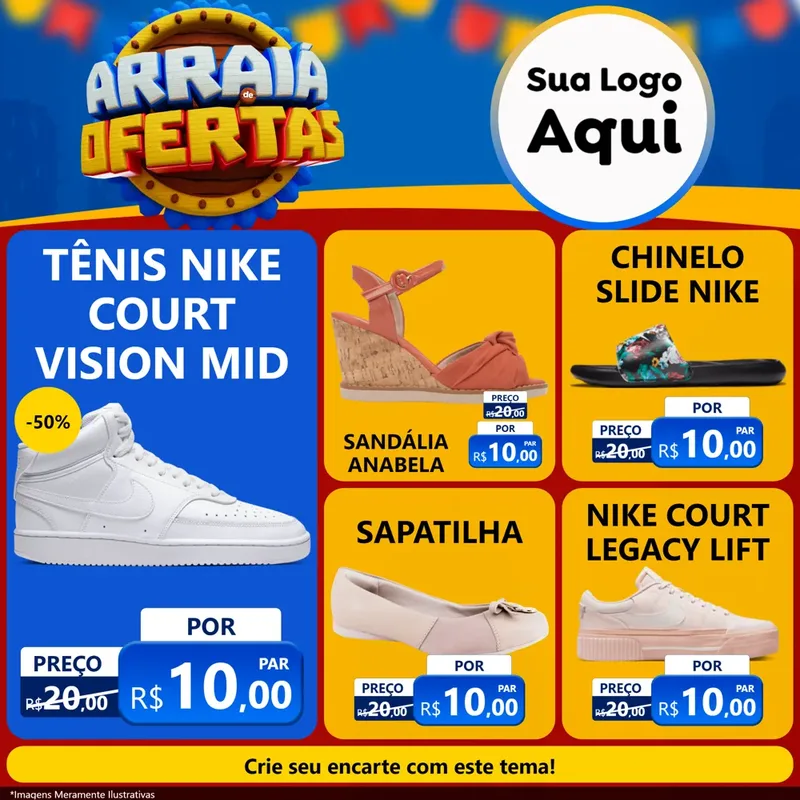 Modelo de Rede Social para Feed Facebook com o tema Arraiá de Ofertas - Junina para Calçados