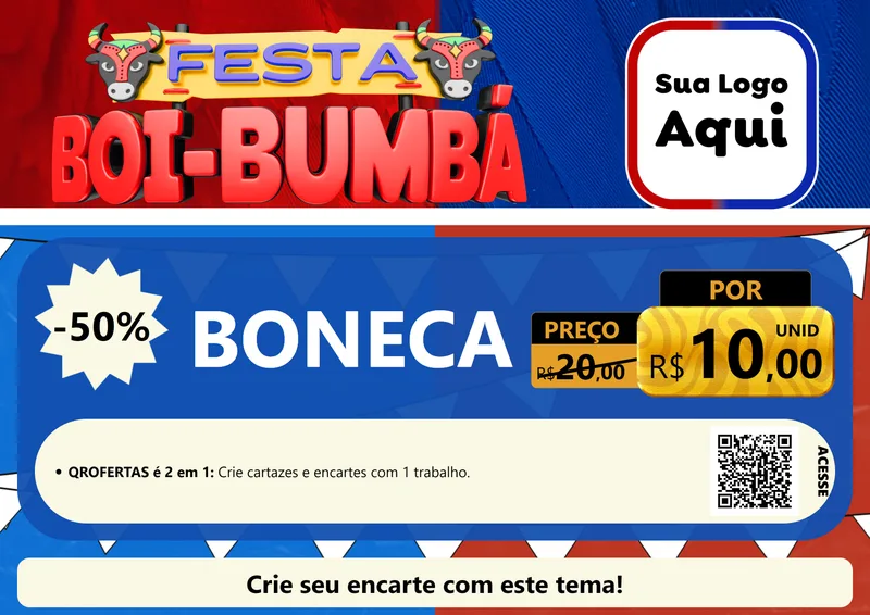 Modelo de Cartaz para Cartaz A4 Horizontal com o tema Festa Boi Bumbá para Brinquedos