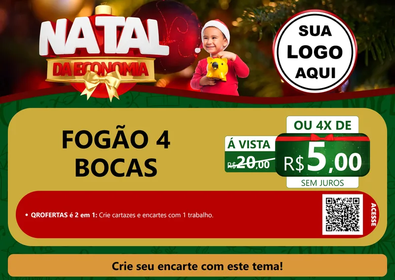Modelo de Cartaz para Cartaz A4 Horizontal com o tema Natal da Economia para Móveis e Eletro