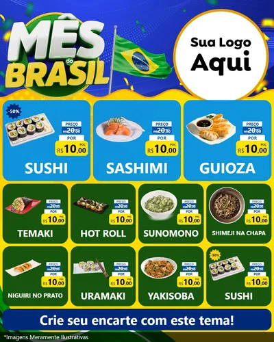 Modelo de Rede Social para Feed Instagram com o tema Mês do Brasil para Comida japonesa