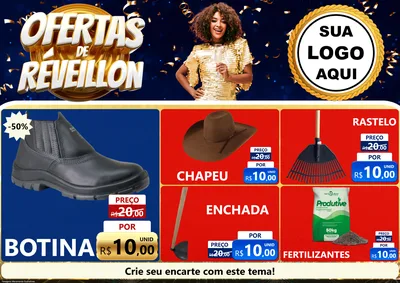 Modelo de Encarte para Encarte A4 Horizontal com o tema Ofertas de Réveillon para Agropecuária